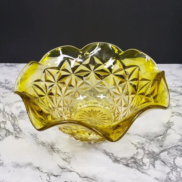 LE Smith Yellow UV Reactive Large Centerpiece Bowl Vintage - Picture 6 of 11